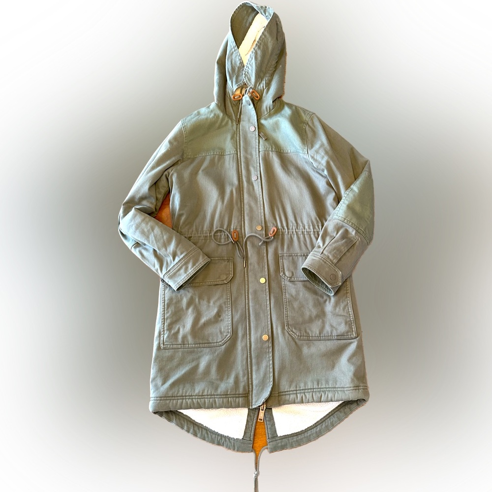 Gap army green double zip hooded fur lined coat - Picture 2 of 4